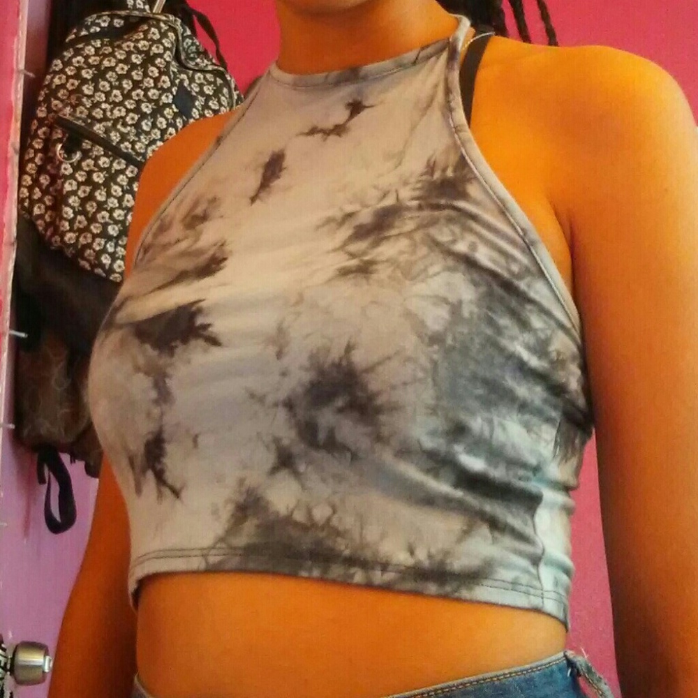 Blue and black bleach effect crop top